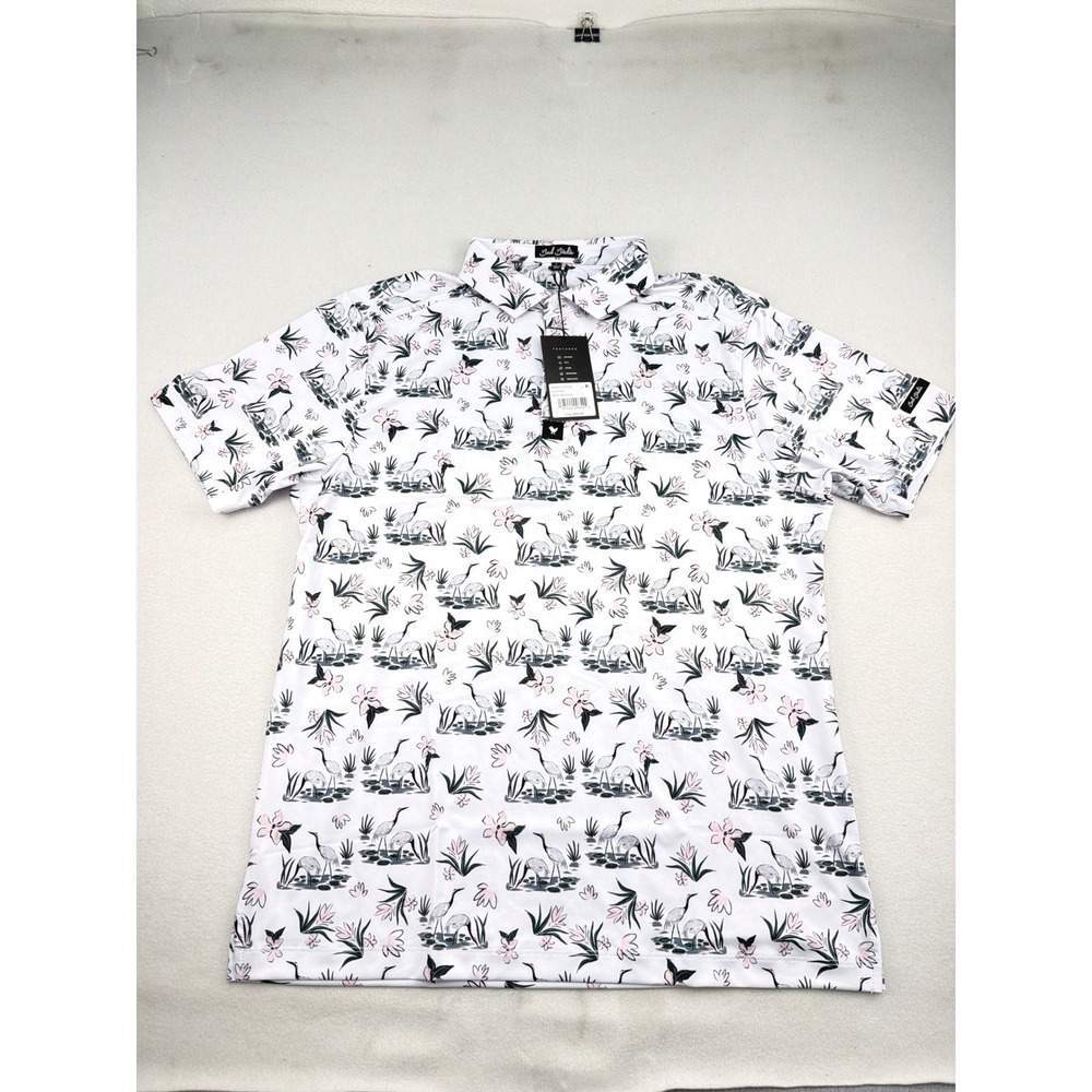 Bad Birdie Stork Side Story Mens Golf Polo Shirt White Pink BBMP015-913A L
